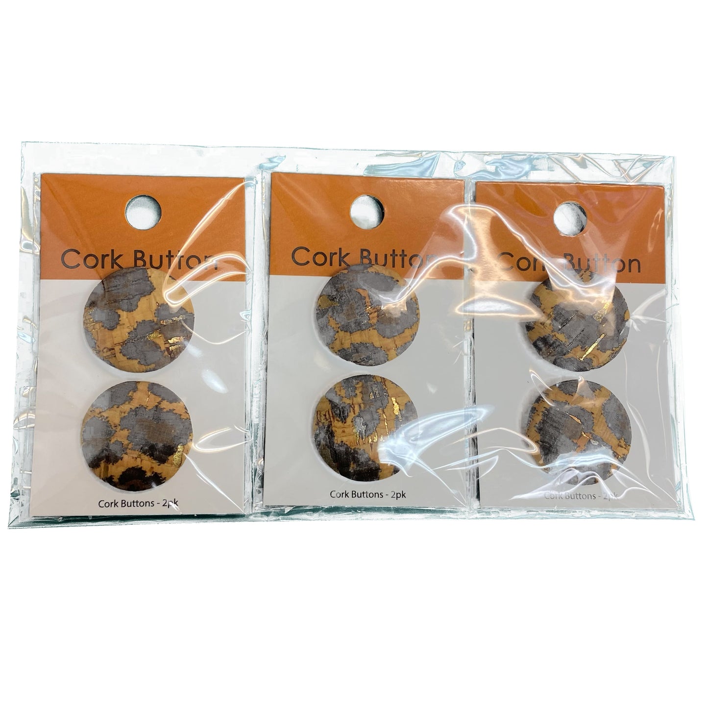 Cork Button (Leopard Print) -  1 Inch Small - BCB-1015S (2pcs x 3 Cards Per Order)