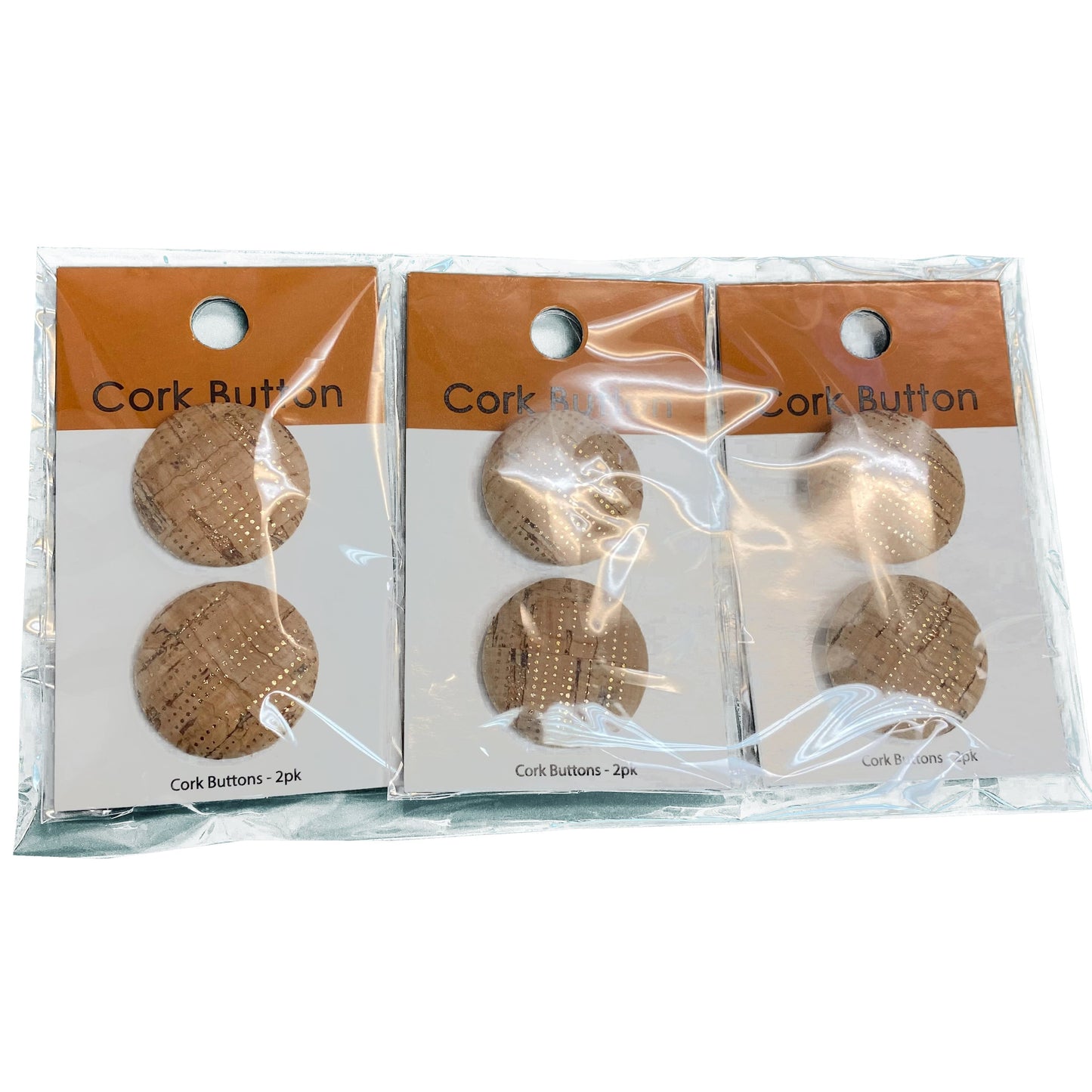 Cork Button (Natural/Gold 95) - 1 Inch Small - BCB-95S (2pcs x 3 Cards Per Order)