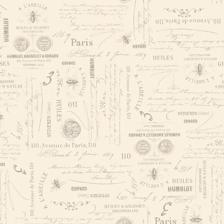 Cream Bee Script Cotton Wideback Fabric - (3/4 Yard Pack)