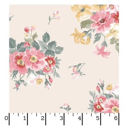 Cream Bouquet La Fleur Flannel Cotton 42"/43" Fabric Per Yard