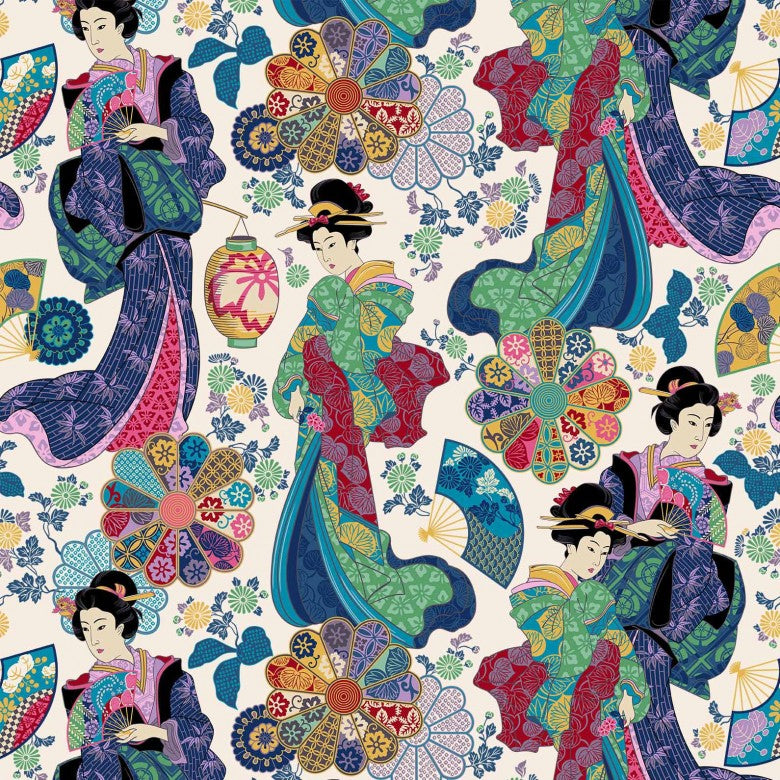 Cream Floating Worlds Cotton 43"/44" Fabric Per Yard