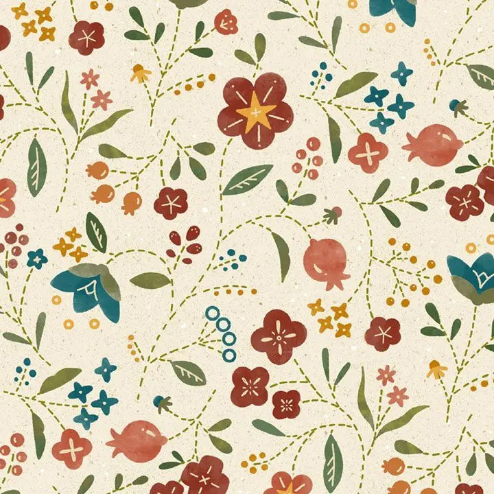 Cream Floral Cotton Wideback Fabric per yard