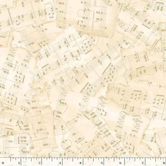Cream Music Notes Cotton Wideback Fabric Per Yard