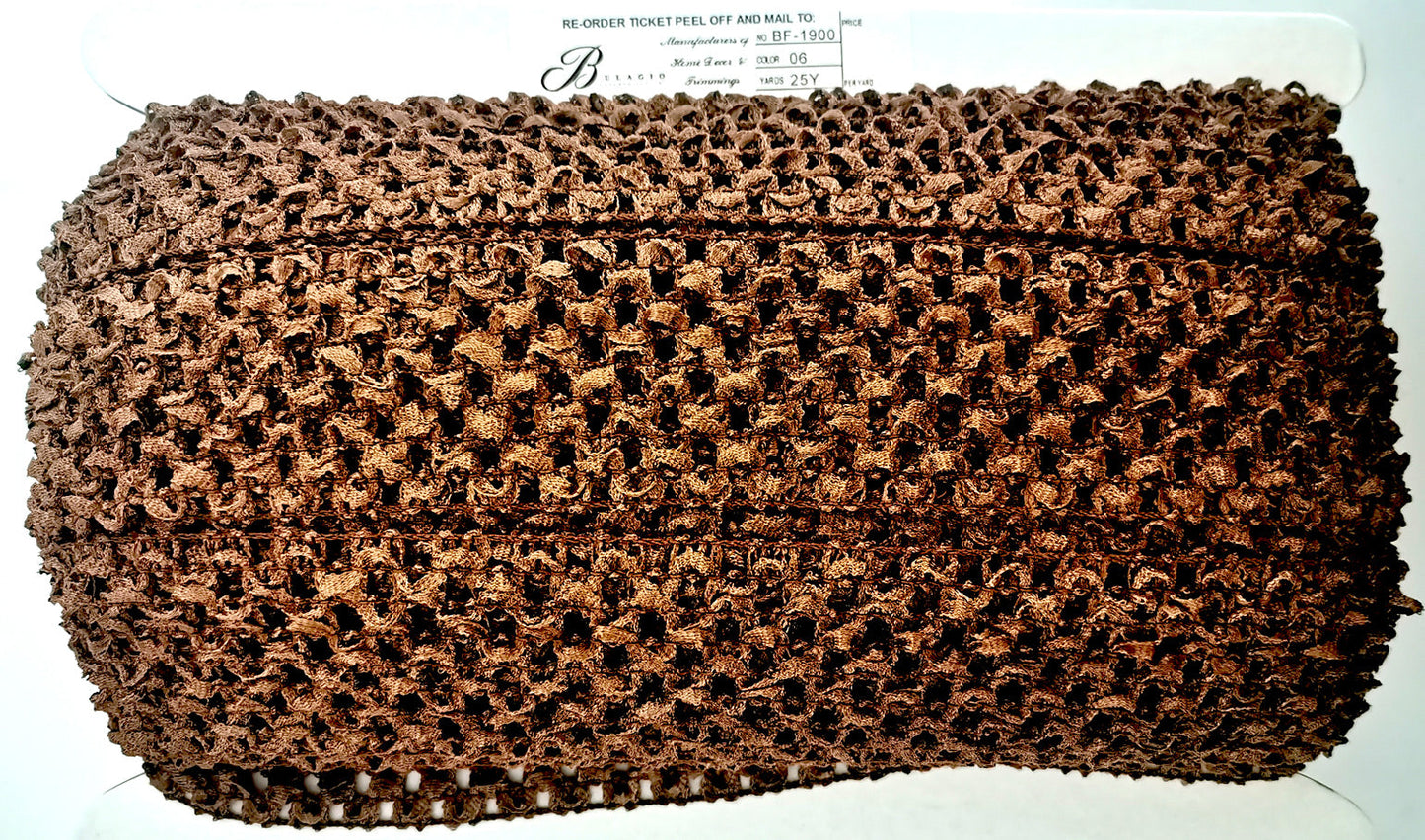 Crochet Stretch Trim - 2" Width (25 Yard Roll) - BF-1900-06 Brown