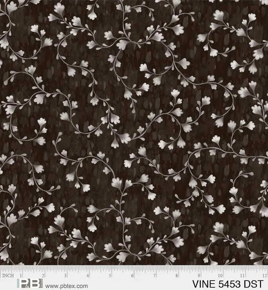 Dark Grey Vine Scroll Cotton Wideback Fabric per yard