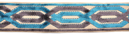 Decorative Chenille Trim Tape - 3 1/2" Width (25 Yard Roll) - BR-7524-23/49 Turquoise/Dark Grey