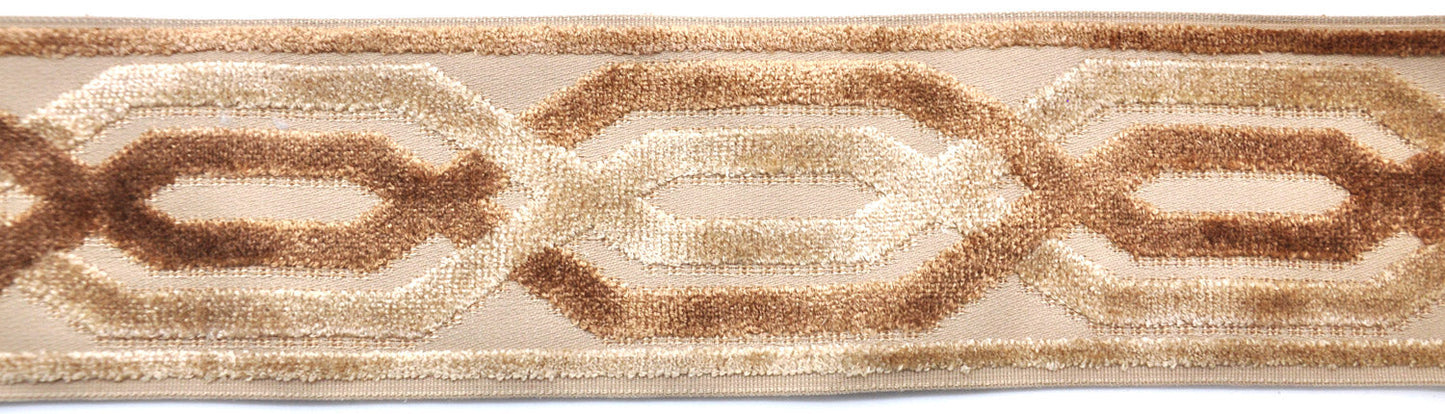 Decorative Chenille Trim Tape - 3 1/2" Width (25 Yard Roll) - BR-7524-28/16 Beige/Taupe