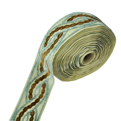 Decorative Chenille Trim Tape - 3 1/2" Width (25 Yard Roll) - BR-7525-03/06 Light Blue/Brown