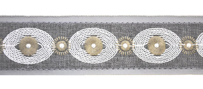 Decorative Woven Trim Tape - 3" Width (23-30 Yard Roll) - BR-7354-49/27 Grey/White