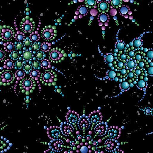Black Beaded Medallion Cotton 44"/45" Fabric Per Yard