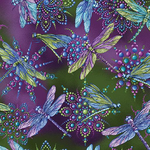 Plum Small Dragonfly Cotton 44"/45" Fabric Per Yard