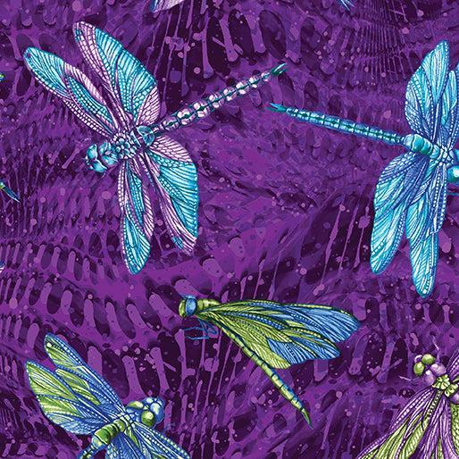 Purple Large Dragonfly Cotton 44"/45" Fabric Per Yard