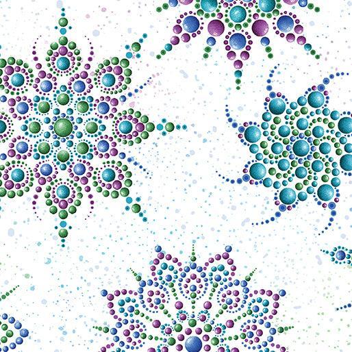 White Beaded Medallion Cotton 44"/45" Fabric Per Yard