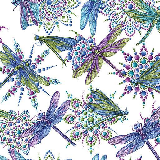 White Small Dragonfly Cotton 44"/45" Fabric Per Yard