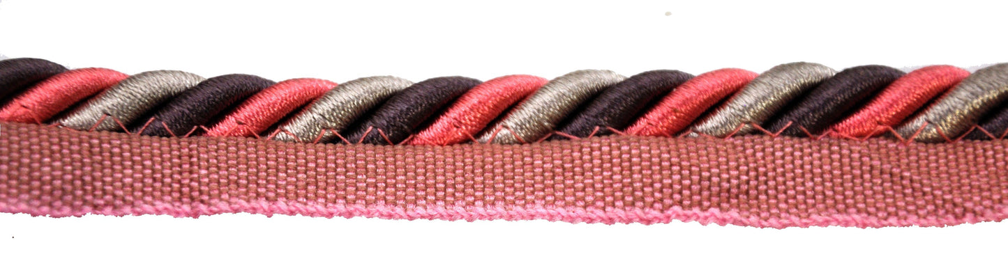 Elegance Collection - 3/8" CORD WITH LIP (50 Yard Roll) - BC-1023-08/21 Fuchsia and Silver