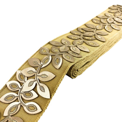 Embossed Floral Decorative Trim Tape - 3" Width (25 Yard Roll) - BR-7537-10 Gold