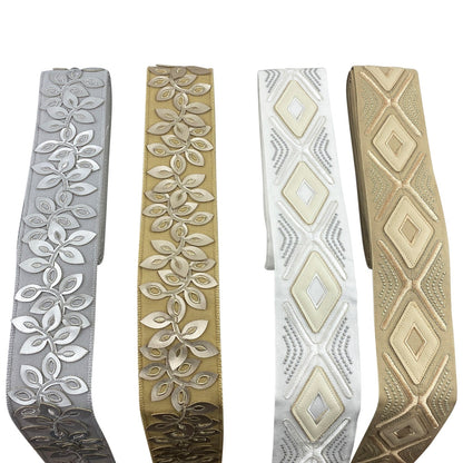 Embossed Floral Decorative Trim Tape - 3" Width (25 Yard Roll) - BR-7537-10 Gold