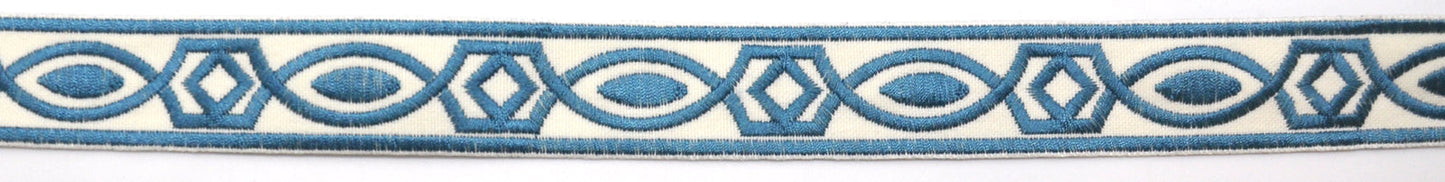 Embroidered Decorative Woven Trim Tape - 1 1/4" Width (25 Yard Roll) - BR-7339-05 Light Blue