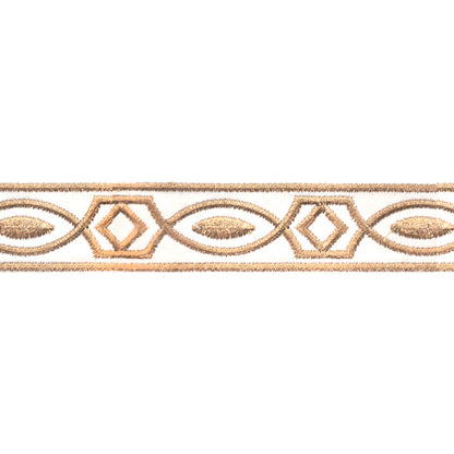 Embroidered Decorative Woven Trim Tape - 1 1/4" Width (25 Yard Roll) - BR-7339-16 Tan