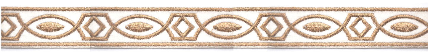 Embroidered Decorative Woven Trim Tape - 1 1/4" Width (25 Yard Roll) - BR-7339-16 Tan