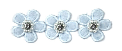 Flower Trim with Pearl Rhinestone - 1 1/2" Width (15 Yard Roll) - BFT-1200-03 Light Blue