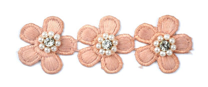 Flower Trim with Pearl Rhinestone - 1 1/2" Width (15 Yard Roll) - BFT-1200-20 Pink