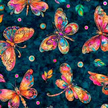Fluttering Gardens Butterflies Teal Cotton 44"/45" Fabric Per Yard