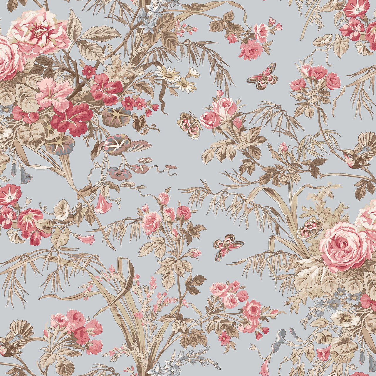 Focal Floral Blue Meadow Blush 43"/44" Cotton Fabric Per Yard
