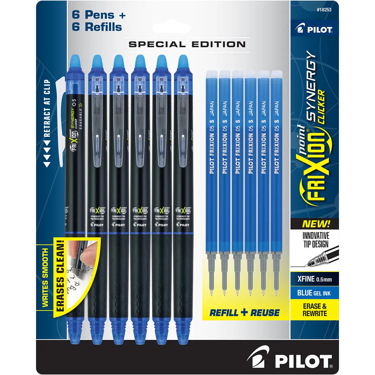 Frixion Synergy Clicker 0.5mm Blue 6pk with Refills