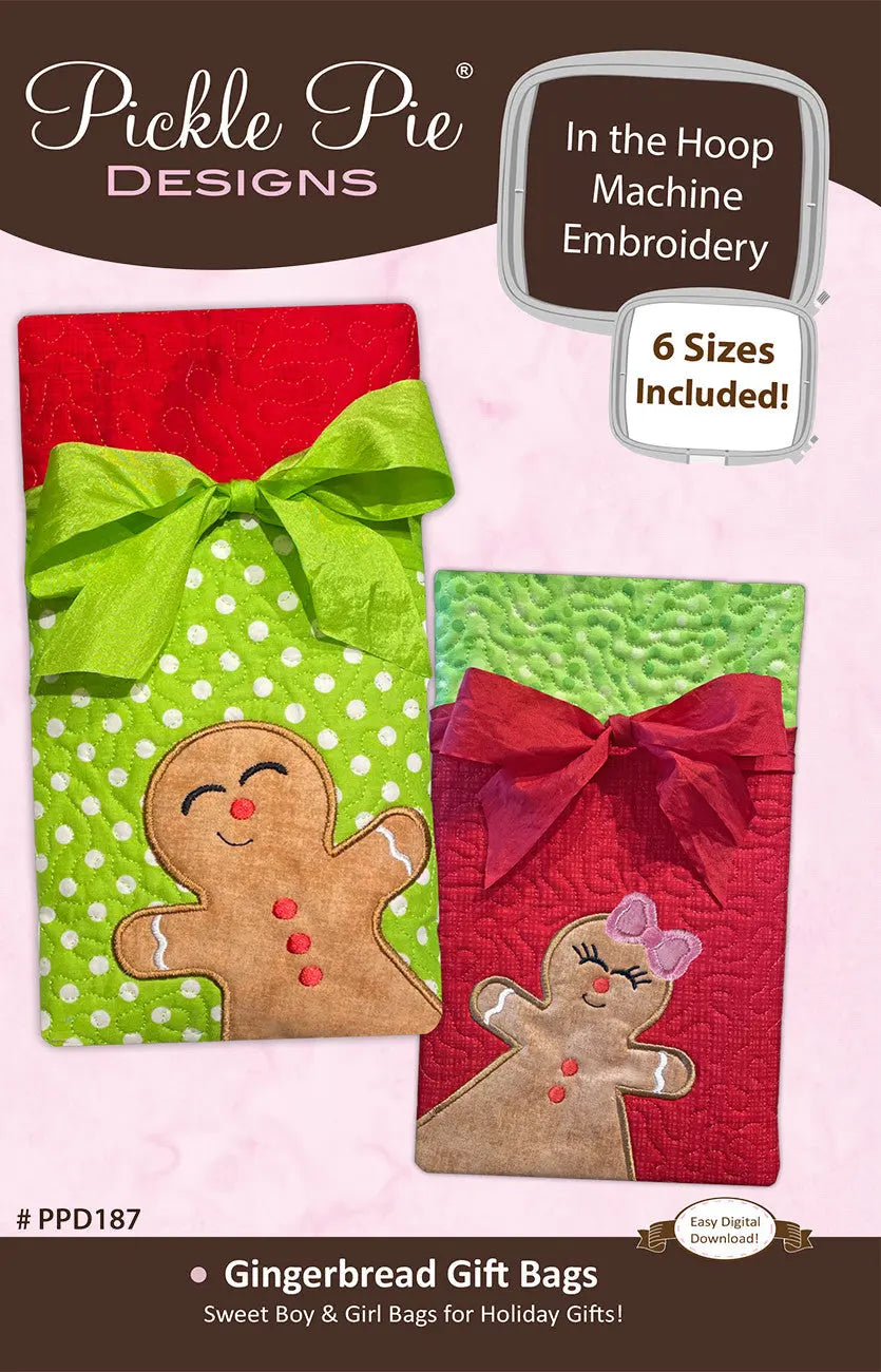 Gingerbread Gift Bags In the Hoop Machine Embroidery