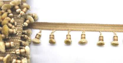 Godiva Collection - 2 1/2" length SMALL TASSEL FRINGE (25 Yard Roll) - BF-4099-63/61 Moss Green and Mocha