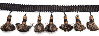 Godiva Collection - 4" length LARGE TASSEL FRINGE (25 Yard Roll) - BF-4098-02/06 Chocolate and Brown