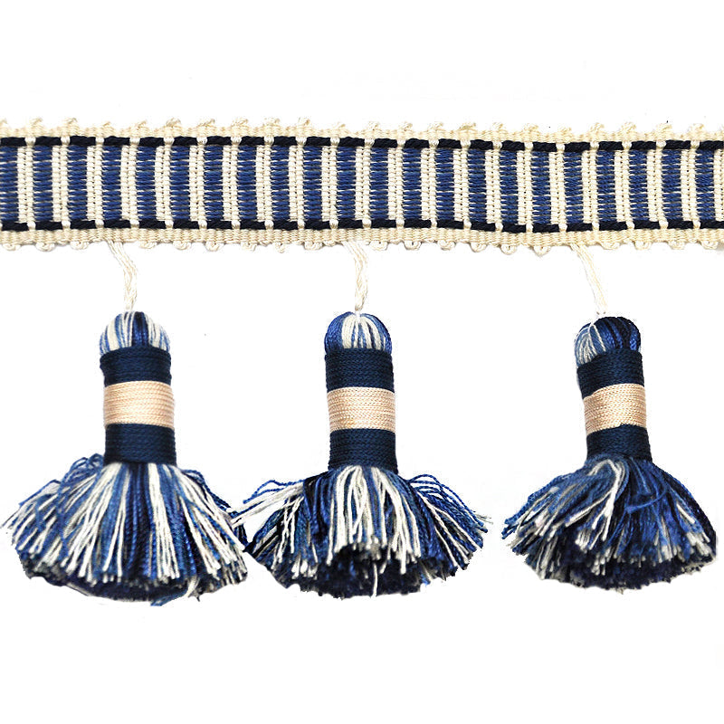 Godiva Collection - 4" length LARGE TASSEL FRINGE (25 Yard Roll) - BF-4098-05/24 Navy Blue and Ivory