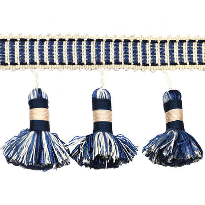 Godiva Collection - 4" length LARGE TASSEL FRINGE (25 Yard Roll) - BF-4098-05/24 Navy Blue and Ivory