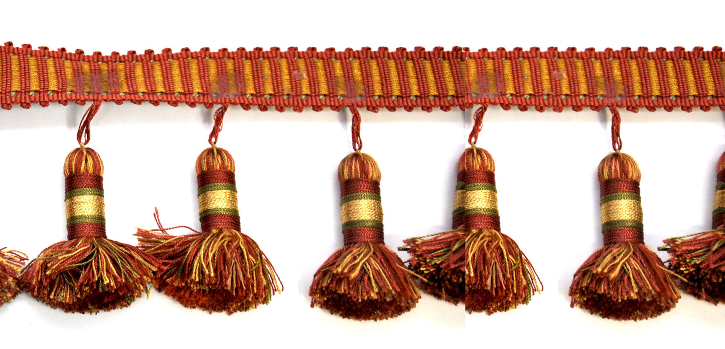 Godiva Collection - 4" length LARGE TASSEL FRINGE (25 Yard Roll) - BF-4098-88/61 Dark Brick and Mocha