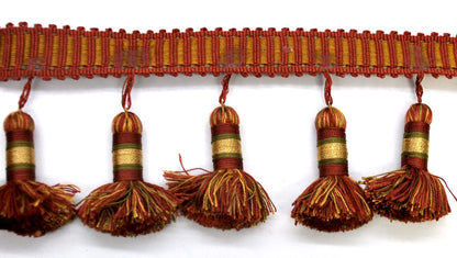 Godiva Collection - 4" length LARGE TASSEL FRINGE (25 Yard Roll) - BF-4098-88/61 Dark Brick and Mocha