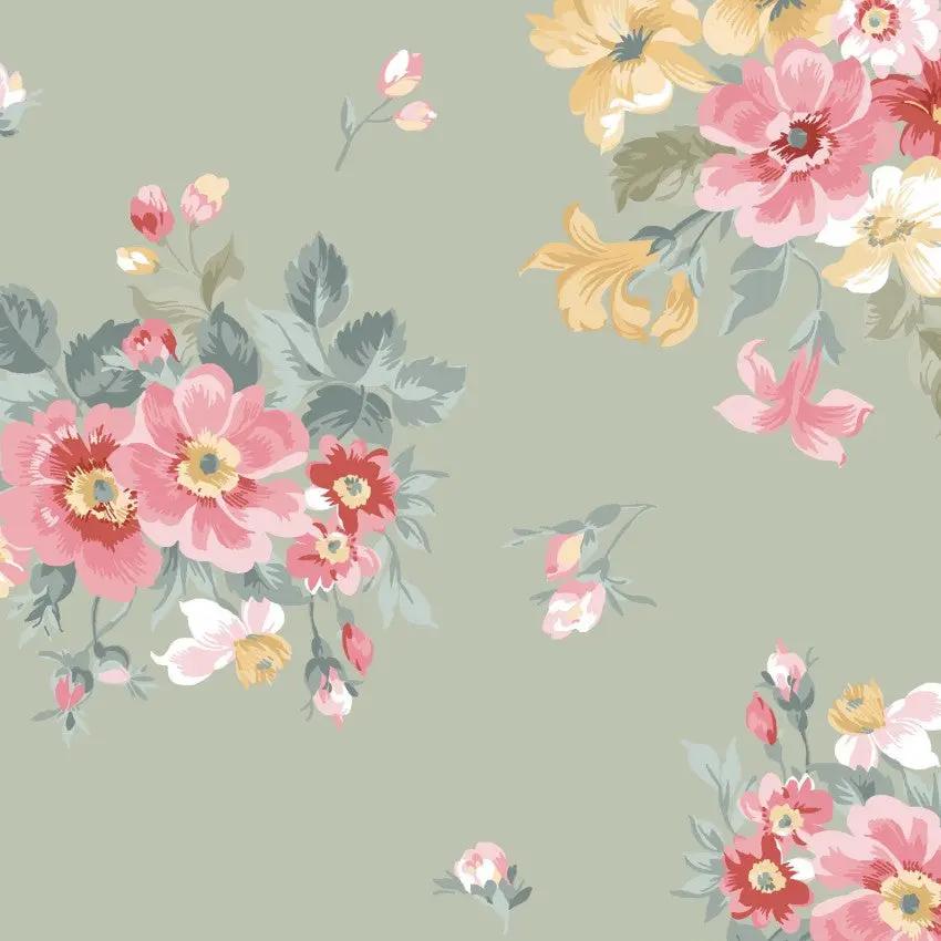 Green Bouquet La Fleur Flannel Cotton 42"/43" Fabric Per Yard