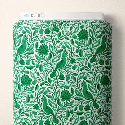Green Esmralda Birds and Branches Cotton 44/45 Fabric Per Yard
