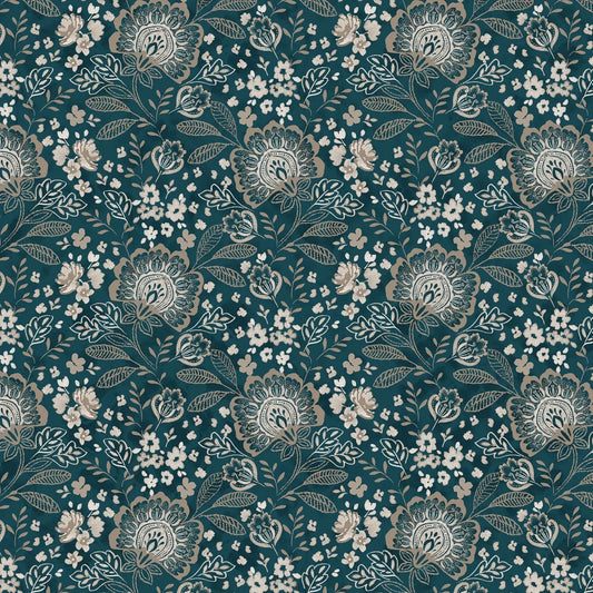 Green Jacobean Allover Elizabeth Wideback Fabric Per Yard