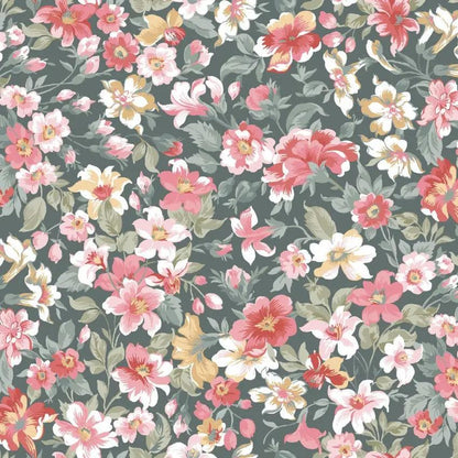 Green/Multi Packed Floral La Fleur Flannel Cotton 42"/43" Fabric Per Yard