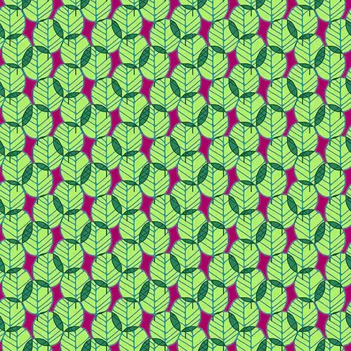 Green On Dark Pink Otter Romp Fan Leaves Cotton 44"/45" Fabric - ( 1 Yard Pack )