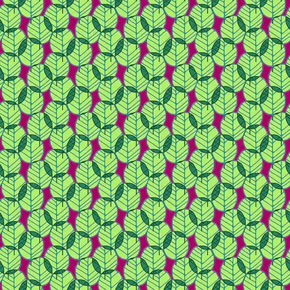 Green On Dark Pink Otter Romp Fan Leaves Cotton 44"/45" Fabric - ( 1 Yard Pack )