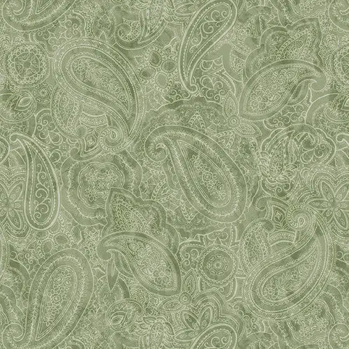 Green Sage Paisley Jane Cotton Wideback Fabric per yard
