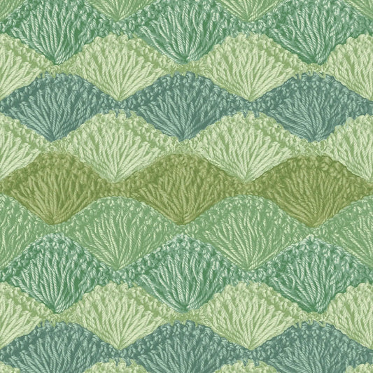 Green Crochet Sage Shell Stitch Cotton Wideback Fabric Per Yard