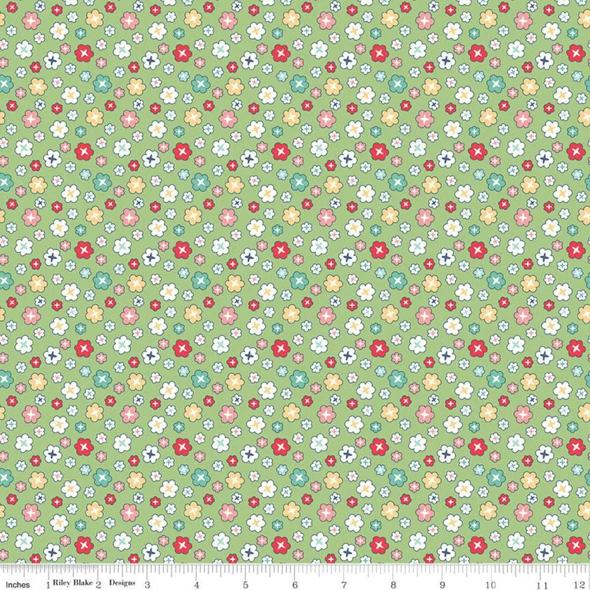 Green Vintage Happy 2 Blossom Wideback Fabric Per Yard
