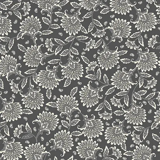 Grey Charcoal Whimsy Floral Cotton Wideback Fabric per yard