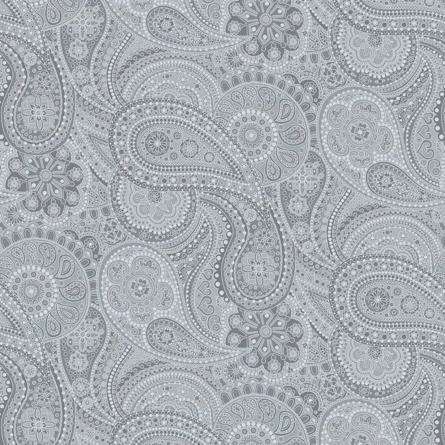 Grey Large Paisley Paradise Wideback Fabric per yard