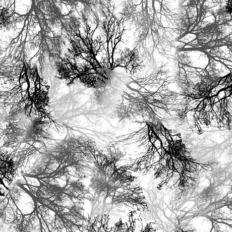 Grey Tree Dance Branches Cotton Wideback Fabric per yard