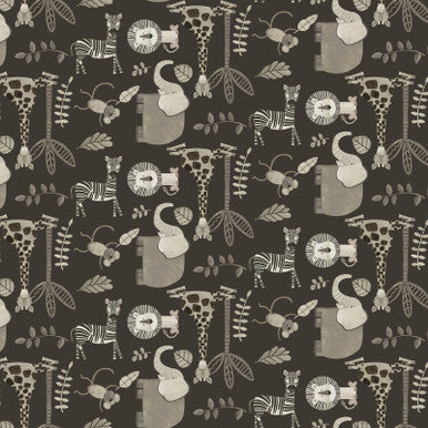 Jungle Romp Small Animals Black 43"/44" Fabric Per Yard