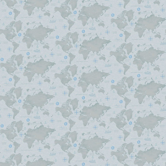 Grey Coastal Guardians Map 43"/44" Fabric Per Yard